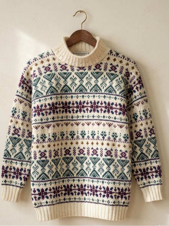 Sweaters - ⁠VTG Alps Fair Isle Wool Blend Turtleneck Sweater M Geometric Knit Ski Made USA⁠